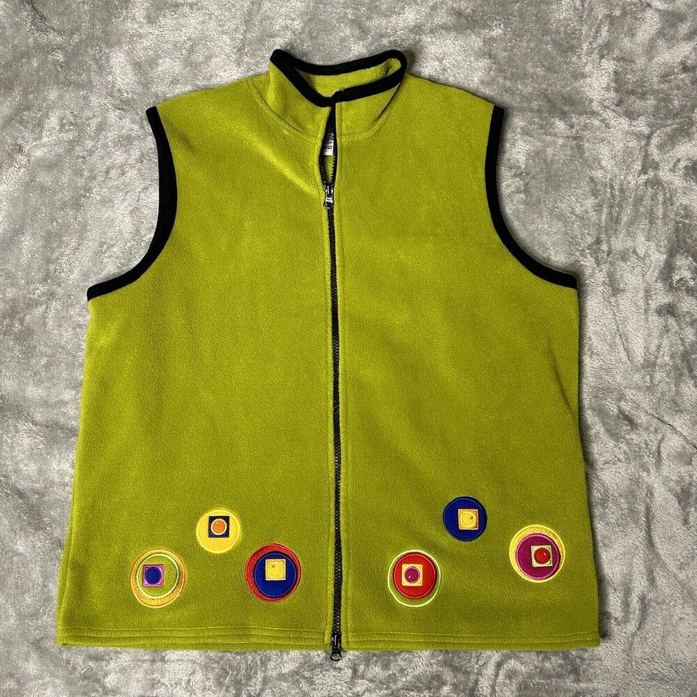 Vintage Richard Sport Green Cottage  Core Embroidered  Vest Zip Front Size L